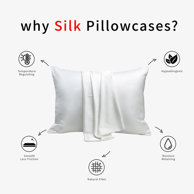 Smooth Breathable 100% 6A Grade Silk Pillowcases Set of 2, King Pillowcases, Gray