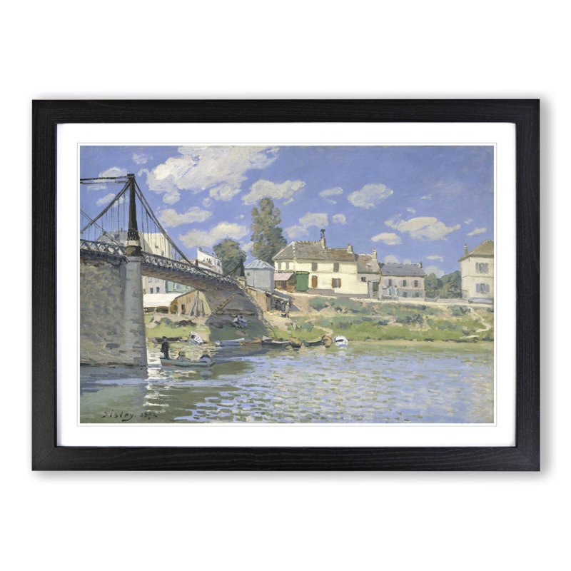 Bridge at Villeneuve-La-Garenne by Alfred Sisley - Picture Frame Painting, 27cm H x 36cm W x 2cm D, Black