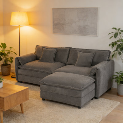 Canapé modulaire à assise profonde avec repose-pieds, canapé en chenille pour salon, canapé modulaire en L confortable et bricolage, canapé modulaire réversible rembourré pour bureau d'appartement