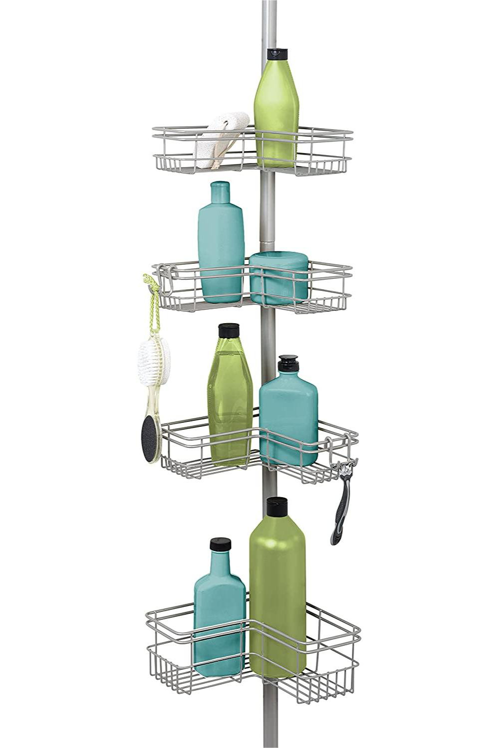 White Tension Pole Shower Caddy with 4 Shelves, 60 to 97