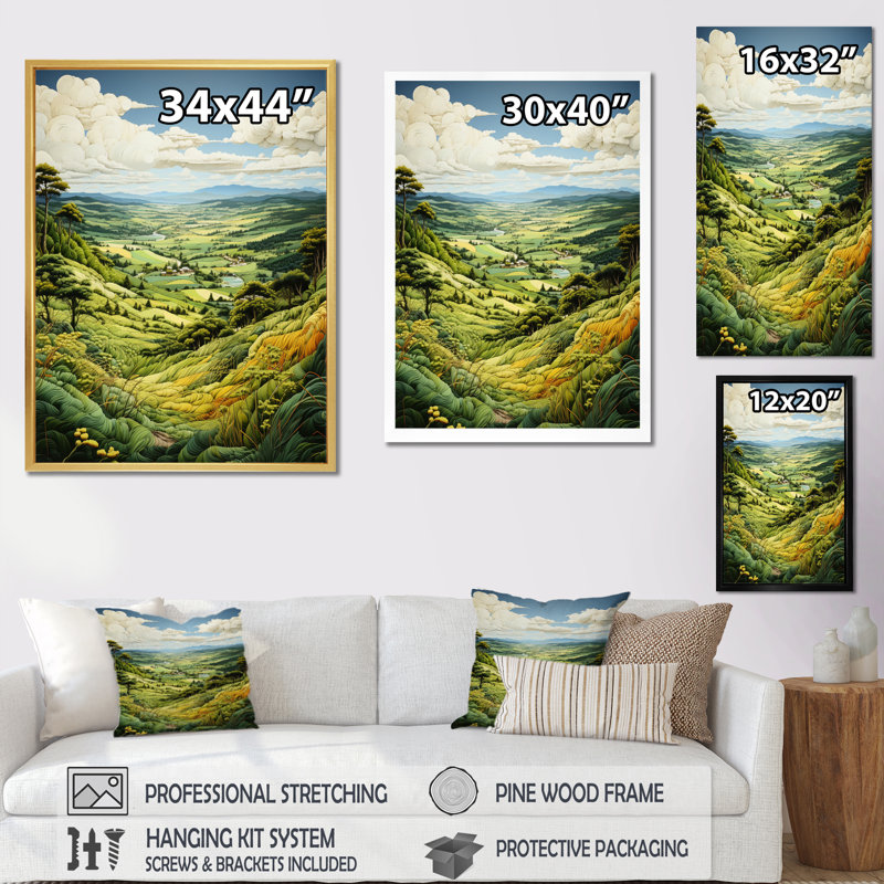 «Countryside Verdant Valley I», reproduction sur toile flottante, H 20 po x l 12 po x P 1 po, Cadre noir