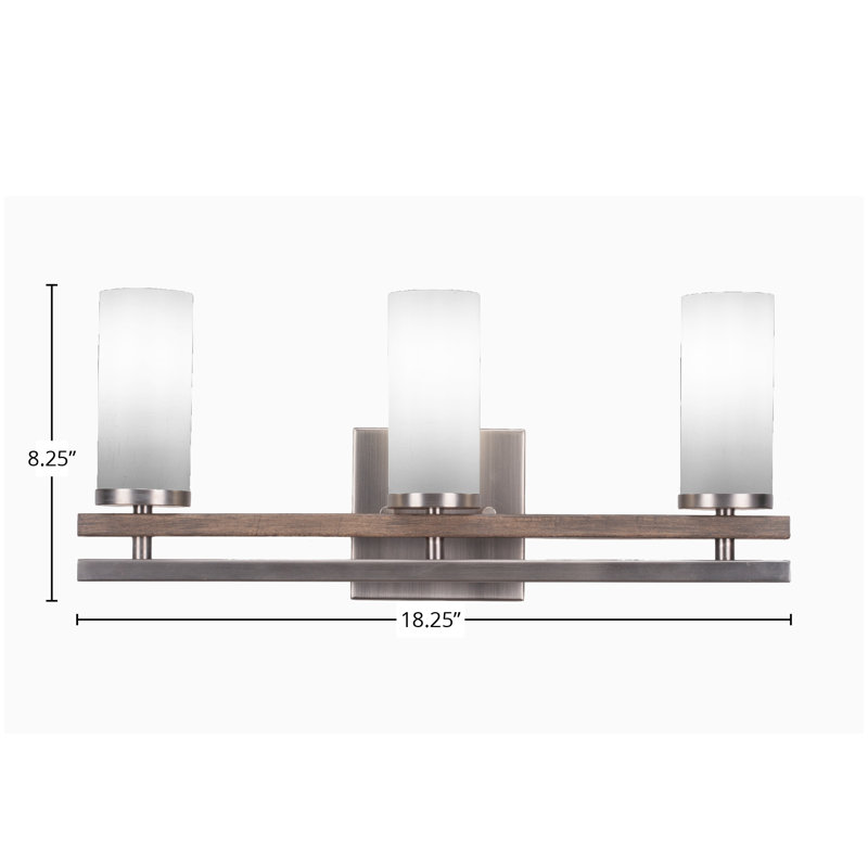 Belmont 3 Light Bath Bar With 2.5” Glass, Graphite/Distressed Wood-look, White