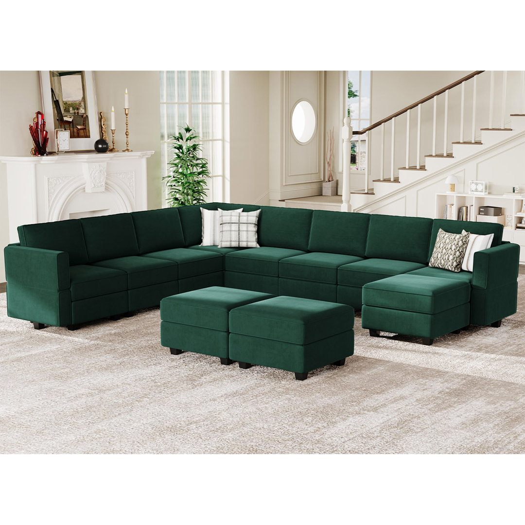 Wylodene 143'' W Oversized U Shaped Velvet Modular Sectional Storage Sofa Living Room Couch Set Ebern Designs Body 