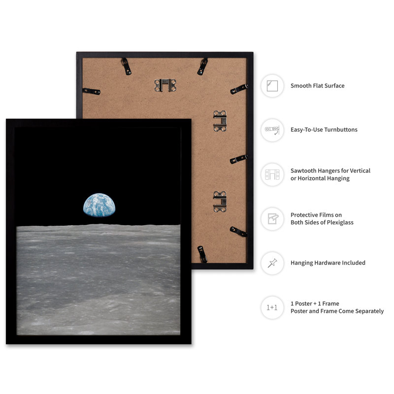 Apollo 11 Earthrise, Black Framed, Poster, 12"H x 16"W