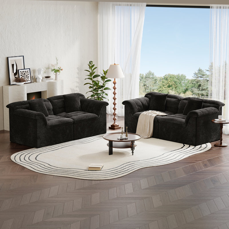 Canapé Boneless, Noir, H 33 po x l 88 po x P 41,3 po