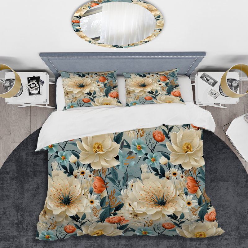 Jardin floral bleu et blanc Boho - ensemble de housse de couette floral - microfibre de polyester
