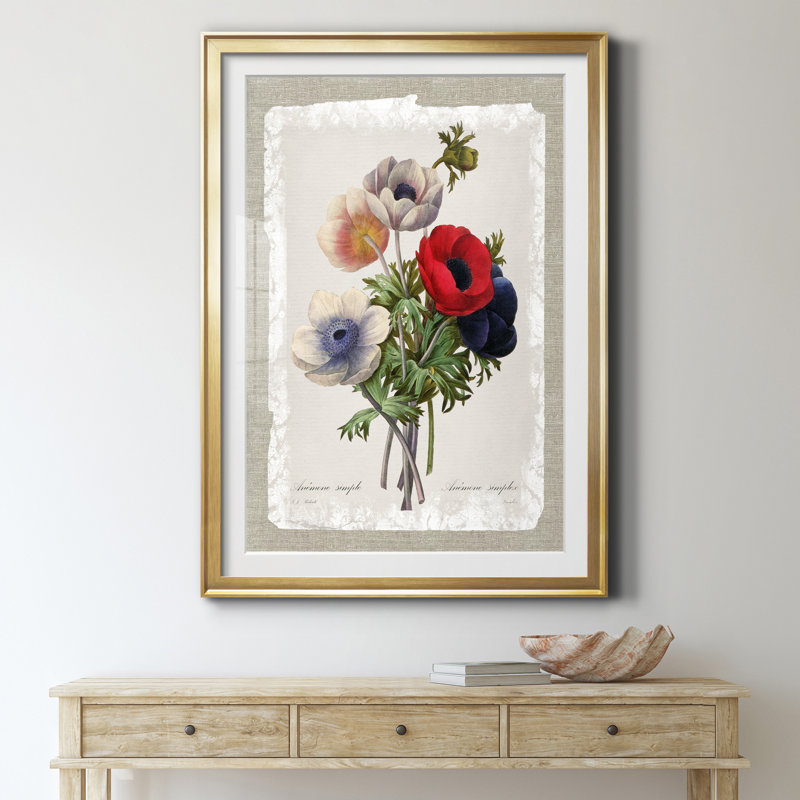 Botanical Bouquet Anemone - Reproduction d'art graphique sur papier encadré, H 30,5 po x l 42,5 po x P 1,5 po, Doré