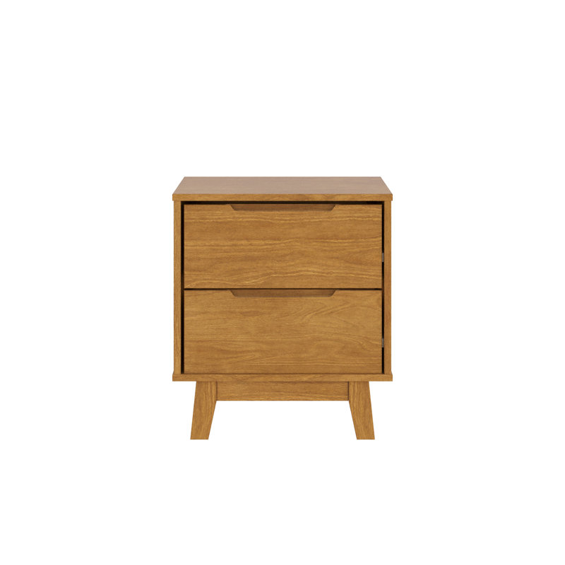 Table de chevet en bois massif à 2 tiroirs Jarred, Caramel, Individuel