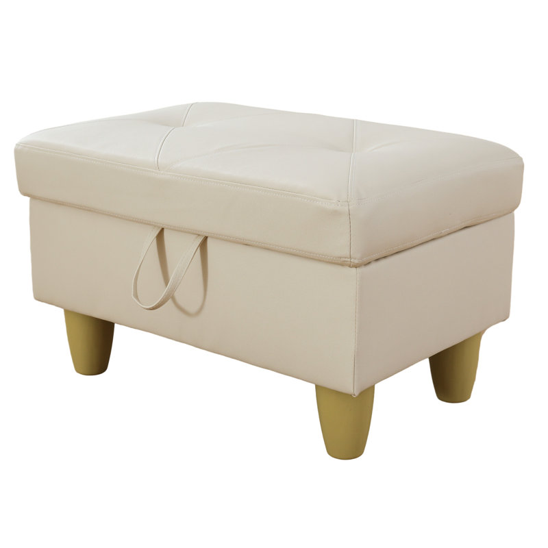 Keevha 28.5''Wide Rectangle Solid Colour Storage Ottoman, White Faux Leather