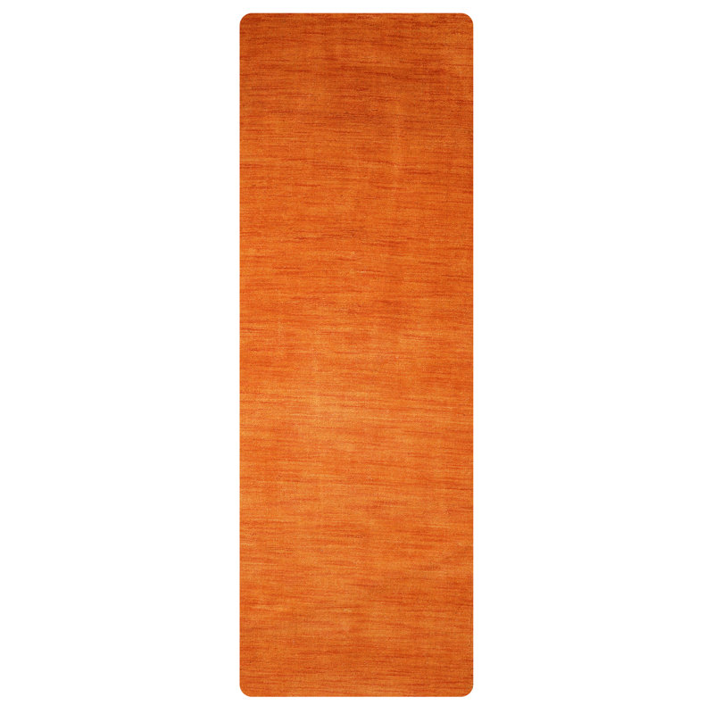 Manns Hand Knotted Loom Wool Eco-Friendly Area Rugs - Runner, Orange Color, Plain Solid Design, High Pile Thick Handmade Anti Skid Area Rugs for Living Room, Bed Room