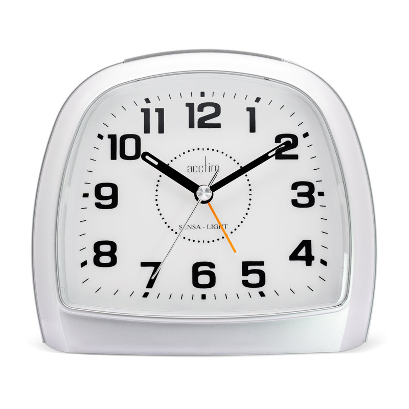 Acctim Sensa-Light Three Analogue Alarm Clock Non Ticking Sweep Smartlite® Quartz Silver/White