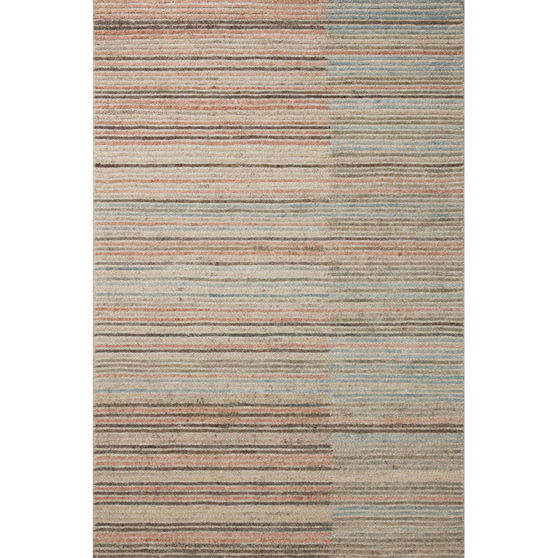 Tapis rayé en laine touffeté à la main Stiles en beige / brun / bleu / rouge, Rectangle 9 pi 3 po x 13 pi