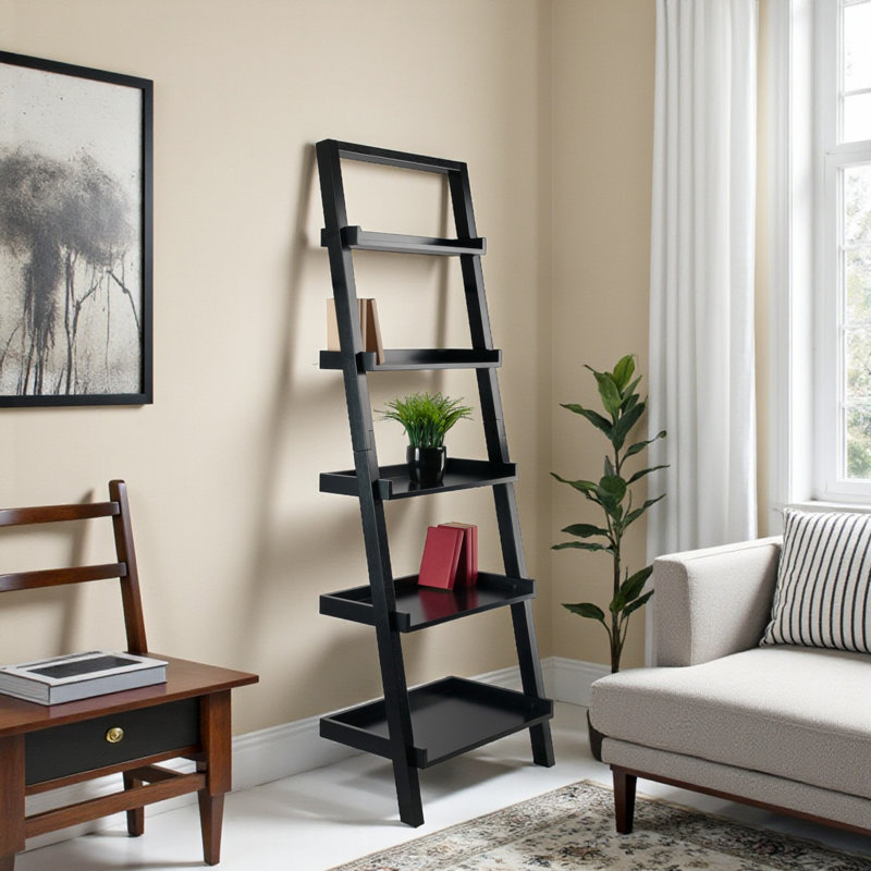 Kellar Black Finish 5-Tier Leaning Shelf in Ladder-Style, 69.16" H X 22.75" W X 14.39" D