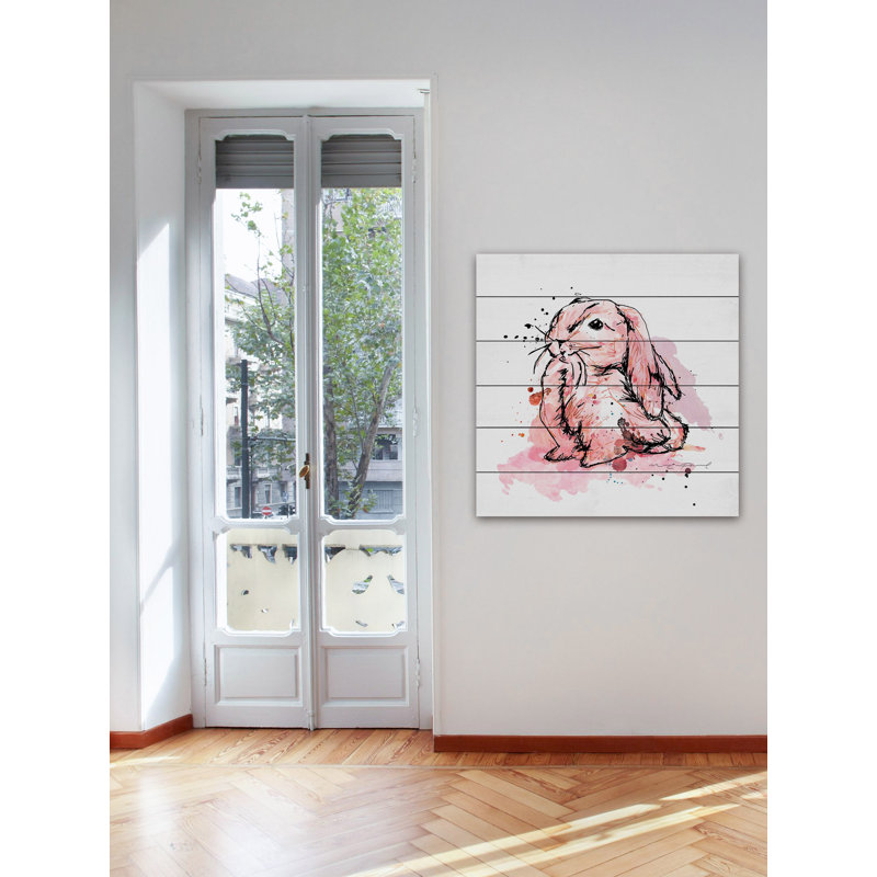 «Lapin Corail», reproduction sur bois blanc, H 24 po x l 24 po