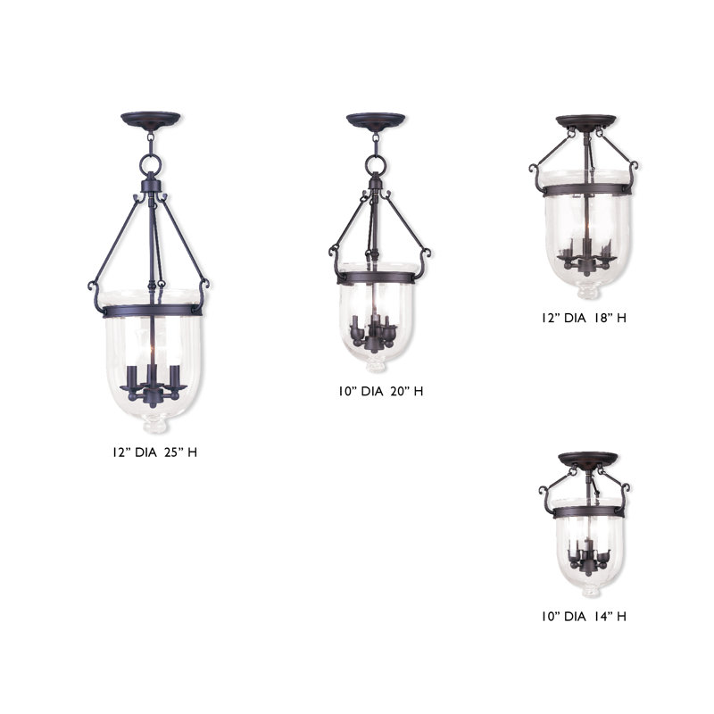 Husman Glass Semi Flush Mount, 14" H x 10" W x 10" D, Black