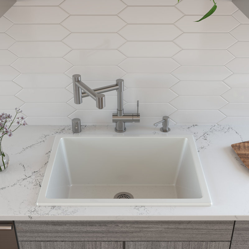 24'' White Fireclay Drop-In Single Bowl Kitchen Sink