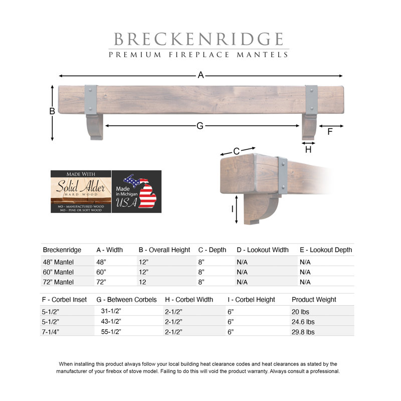 Manteau de cheminée Breckenridge avec sangles en acier, 48"
