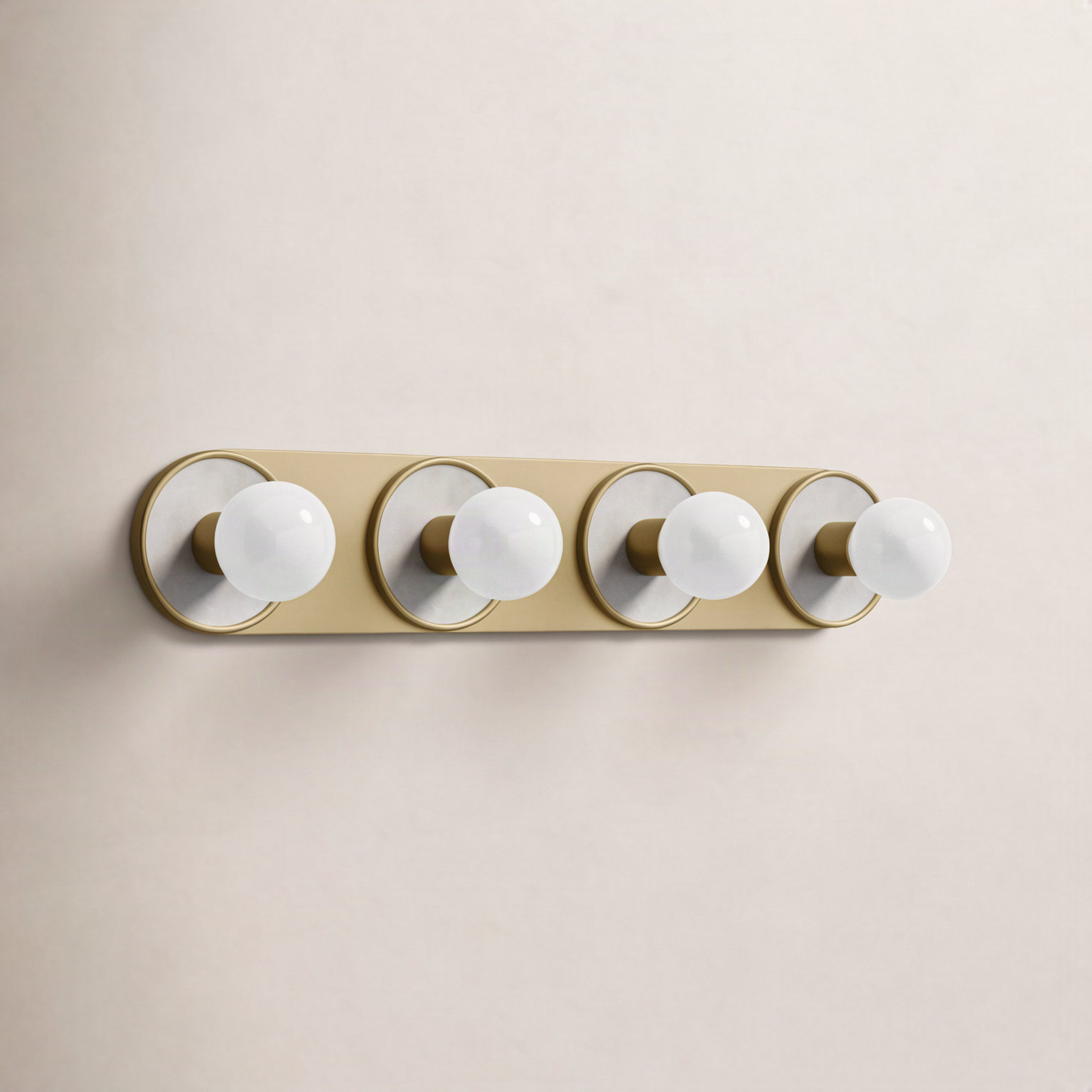 Rocha 4 Light Dimmable Bath Bar, No, White Alabaster/Natural Aged Brass