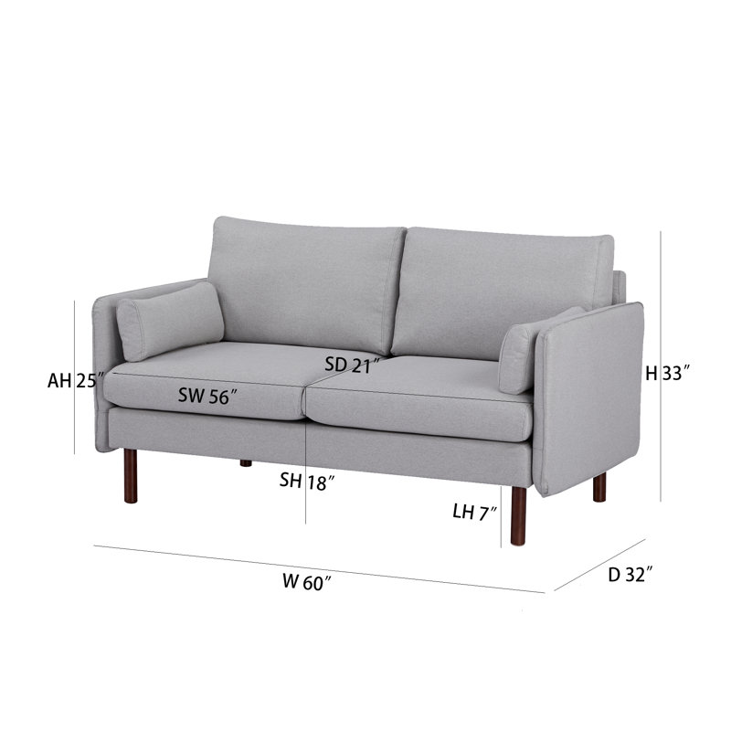 Causeuse rembourrée 60 po Reachel, Polyester gris