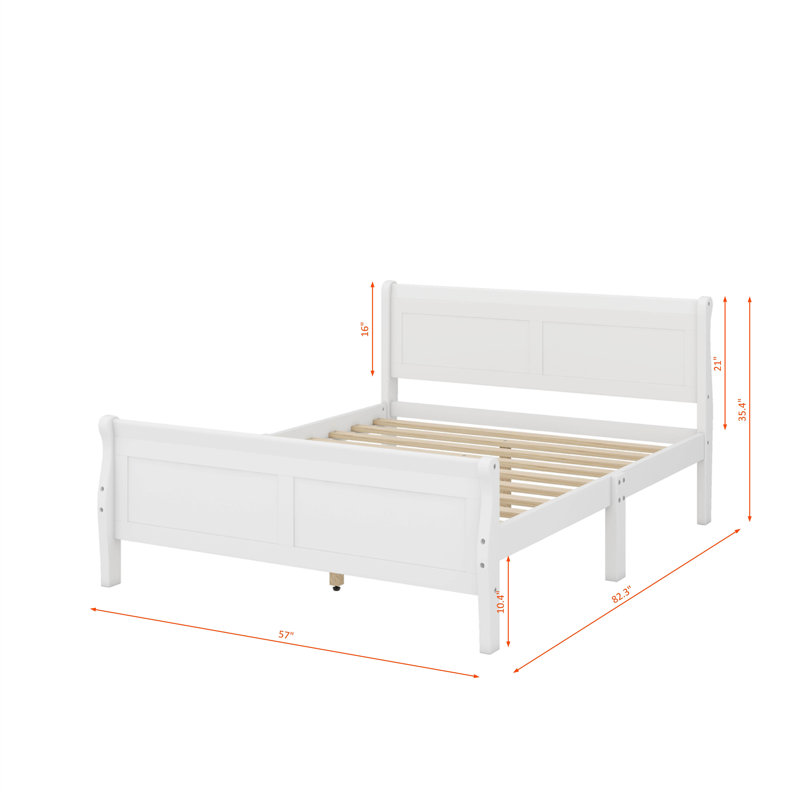 Lit plateforme double en bois avec tête de lit, Blanc, Lit double