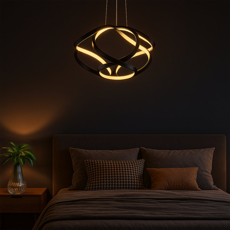 Lustre géométrique moderne à DEL - finition noir / blanc, 4000 Kelvins, Noir