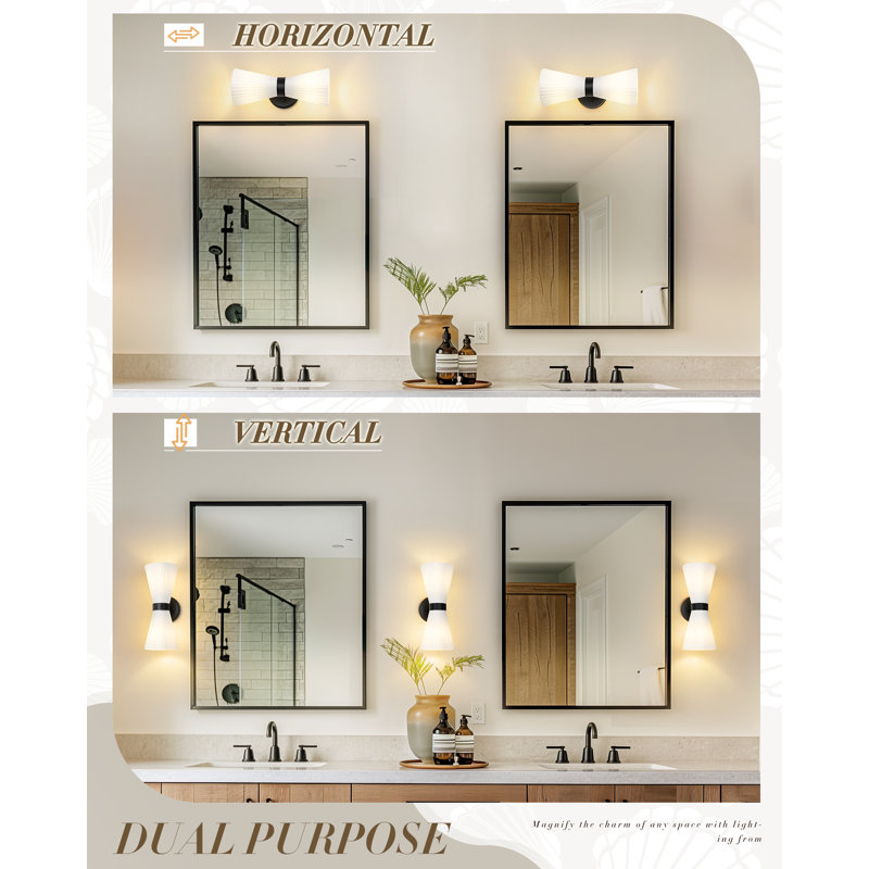 Appliques murales 14,3 pouces rétro avec abat-jour en verre rayé blanc laiteux givré