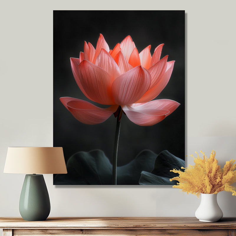 Verre rose rose gris sérénité Lotus III - décoration murale Lotus, Sans cadre, métal, H 24 po x l 32 po