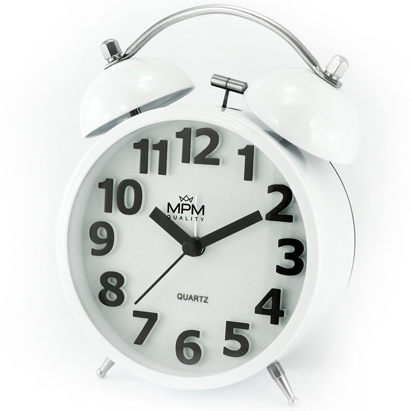 Roman Numeral Metal Mechanical Alarm Tabletop Clock, White
