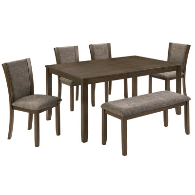 6-Piece Dining Table Set with Bench and Chairs, Wooden dining table set for 6 people, Farmhouse Rustic Style 6 Person Dining Table Set for Dining Room