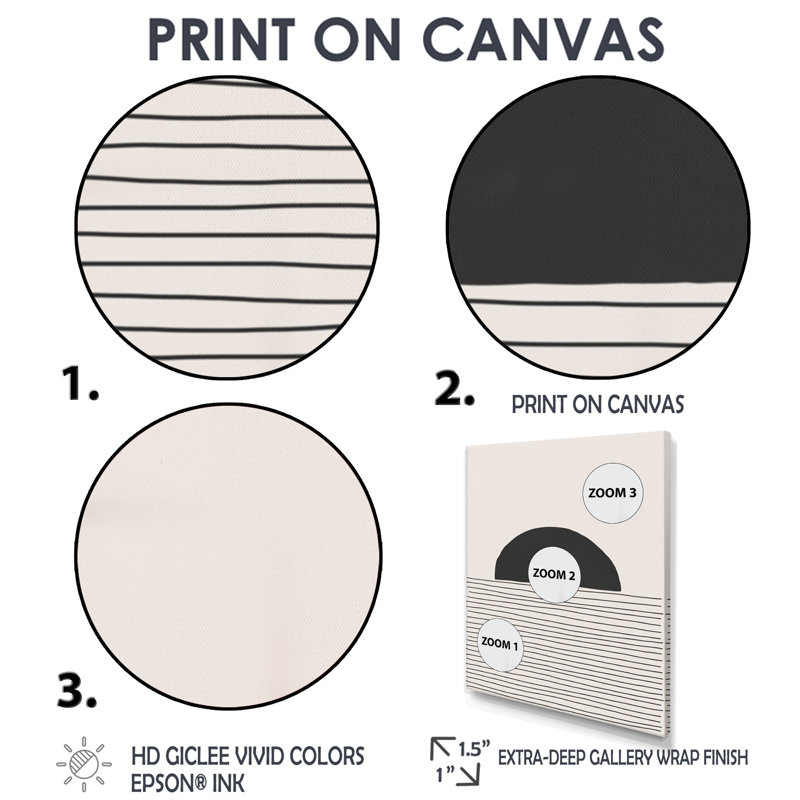 Minimal Geometric Lines and Circle V - Impression sur toile tendue, H 44 po x l 34 po, Encadrement argenté