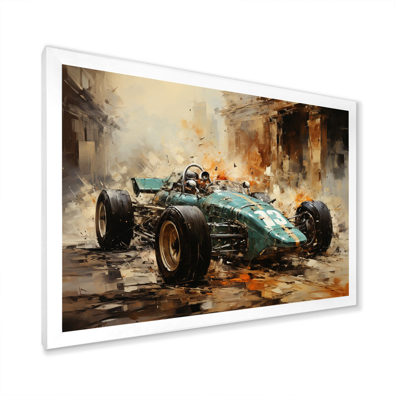 Illustration rétro rétro de voiture de sport - voiture de course, art mural, H 16 po x l 32 po x P 1 po, Cadre blanc