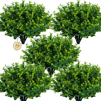 20 Bundles Artificial Greenery Plants, UV-Resistant Faux Boxwood Shrubs, Realistic Greenery for Indoor & Outdoor Home, Garden, Patio, Office & Wedding Decor