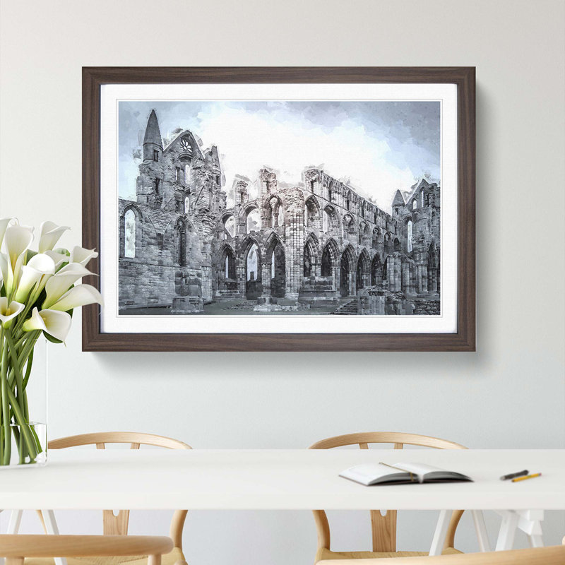 Ruins of Whitby Abbey in England in Abstract - Picture Frame Photograph Print, Walnut, 35cm H x 50cm W x 2cm D