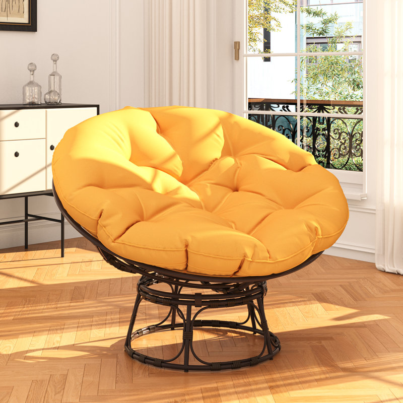 Chaise de patio avec coussins Papasan, Jaune, L 49 po x H 36 po x P 12 po