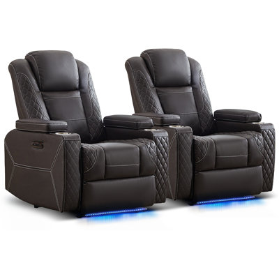 Power Recliner Sofa With Adjustable Headrest, LED Lights, Storage Armrest, USB Ports & Cup Holders by Ivy Bronx