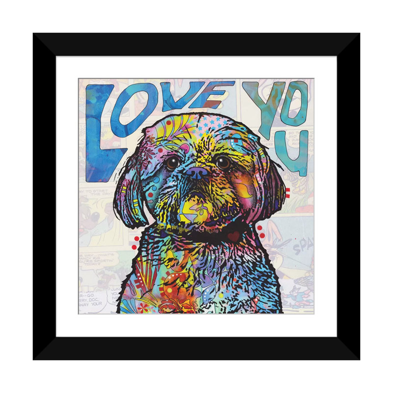 «Dean You Shih Tzu» par Dean Russo, impression sur toile tendue, Papier beaux-arts encadré noir, H 16 po x l 16 po x P 1 po