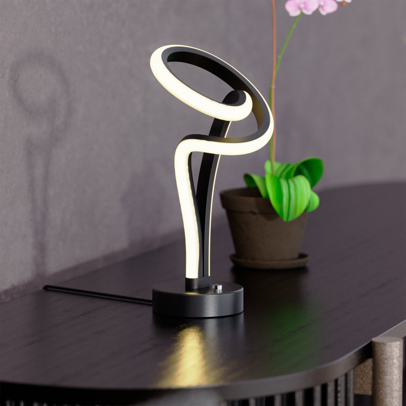 Modern Elegance 12W LED Table Lamp 11" - 3000K Soft White - Loop Design in Matte Black and Rose Gold