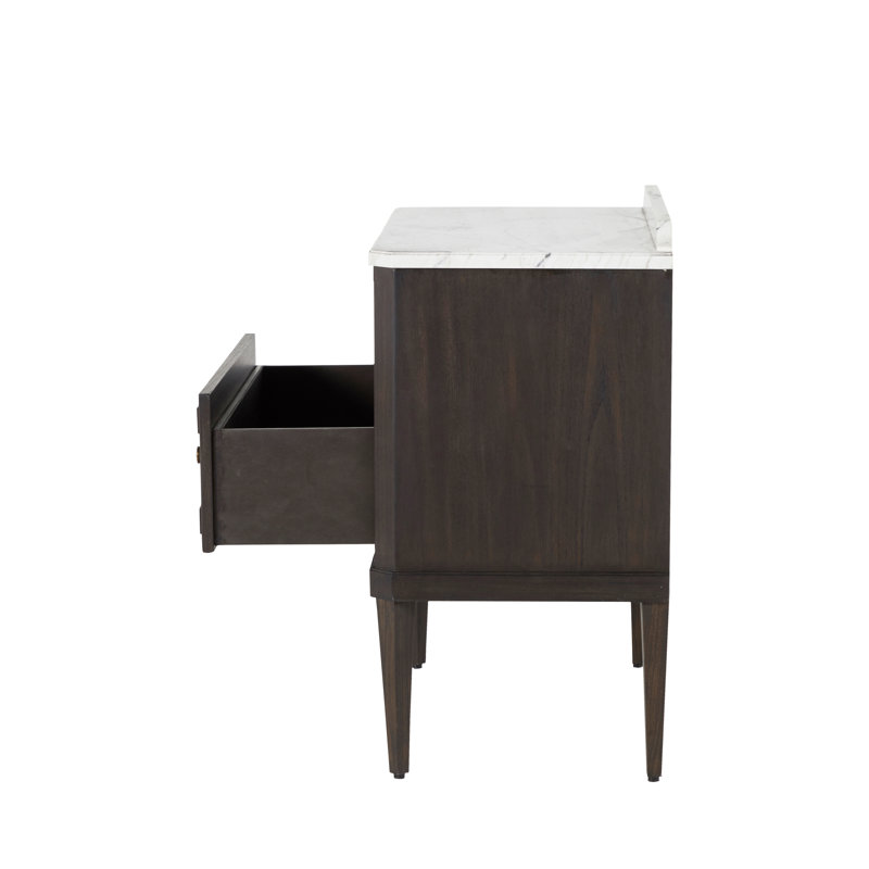Table de chevet Glenwood - Noir, Noir forêt / pierre blanche Agros / laiton