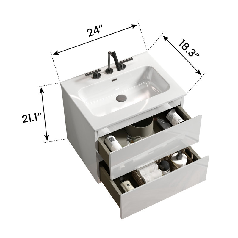 Lavabo de salle de bain en céramique - blanc brillant, 3 trous pré-percés, rehausse l'ambiance avec style en blanc pré-percé pour un nettoyage facile