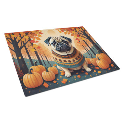 Fawn Pug Fall Glass Cutting Board Large