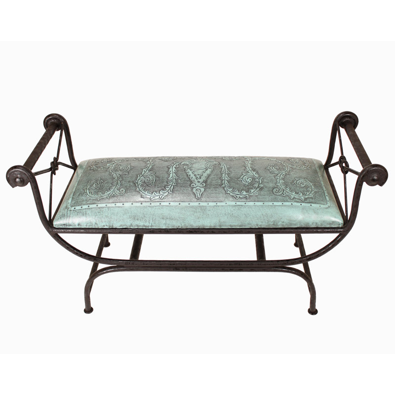 Western Leather Bench, Turquoise Floral