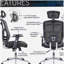 Fauteuil de bureau à dossier haut en maille avec accoudoirs, soutien lombaire et base chromée Mobili, noir