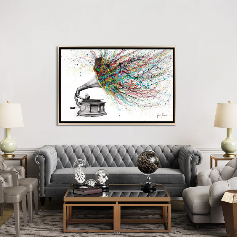" Radical Rhapsody " by Ashvin Harrison, Champagne Floater Framed Canvas, 40" H x 60" W x 1.5" D, No