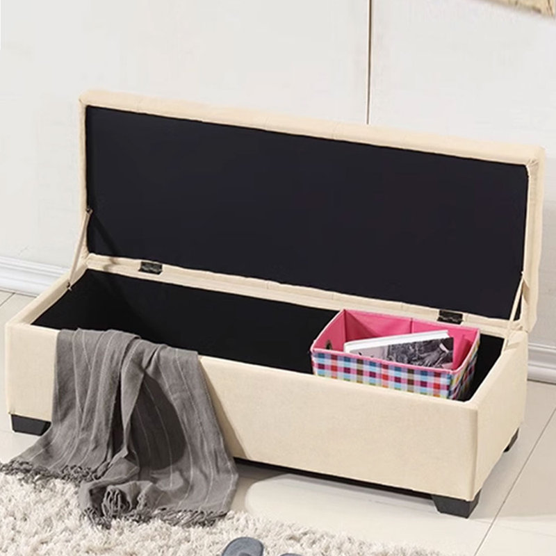 Banc de rangement rembourré en bois beige, Beige