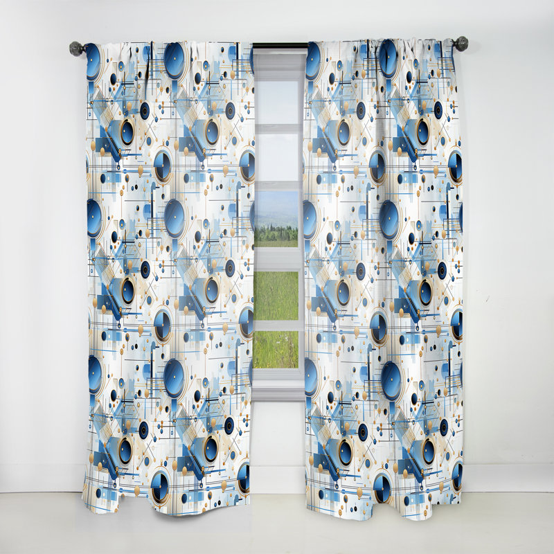 Rideau obscurcissant industriel à motif géométrique bleu I - 1 panneaux, L 52 po x L 90 po