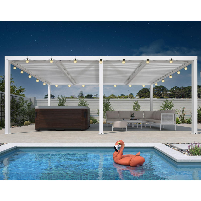  19 pi. L 12 pi. D Pergola moderne en aluminium à persiennes avec pergola blanche de 48 pi