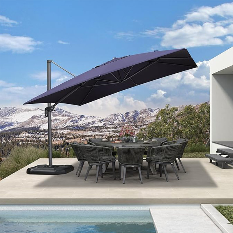 Parasol carré en porte-à-faux 11 pi avec base et rotation à 360 degrés Gartman, Bleu marine