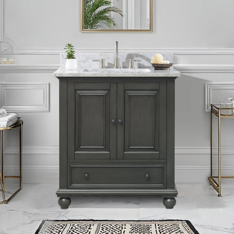 Magruder 30" Single Bathroom Vanity with Top, Charcoal Glaze, Carrera White