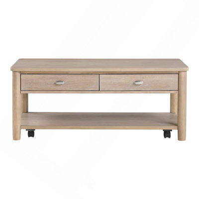 Classic Natural Finish 1Pc Cocktail Table With Two Drawer And Open Shelf Wooden Living Room Furniture Centre Table
