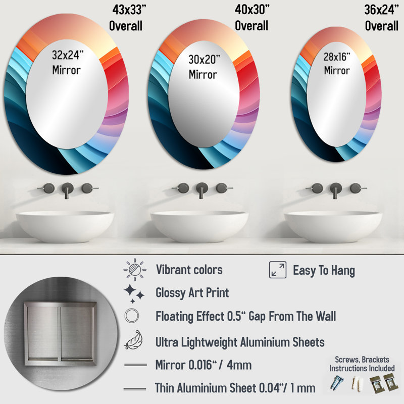 Miroir mural Rainbow Colors Symphony I - Bleu, H 36 po x l 24 po